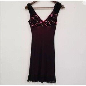 Vintage Sfuzi Womens Embroidered Babydoll Dress Size M Floral Y2K Whimsigoth